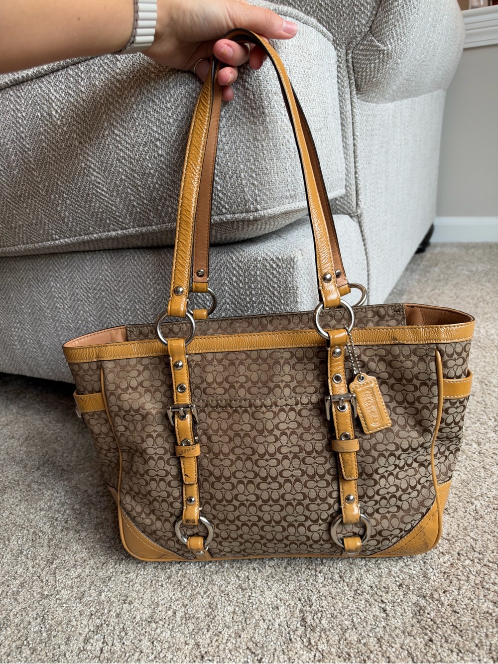 Coach 2007 Signature Stripe Denim Patent Large Tote F11251